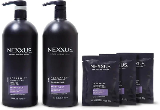 Nexxus Keraphix Shampoo and Conditioner - Damaged Hair Treatment System with Keratin Protein and Black Rice, 2 Count & 3 Repair Masks Treatment, 33.8 oz, 1.5 oz, 3 Count, 5 Count - EcoGlow     EcoGlow (Store description) #